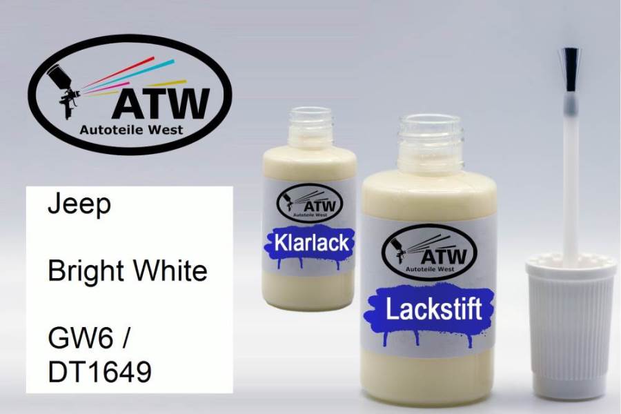 Jeep, Bright White, GW6 / DT1649: 20ml Lackstift + 20ml Klarlack - Set, von ATW Autoteile West.